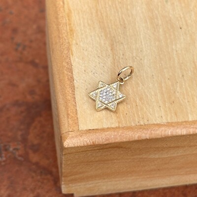 14K Yellow Gold Pave Diamond Star of David Pendant Charm 10mm Magan Star Small