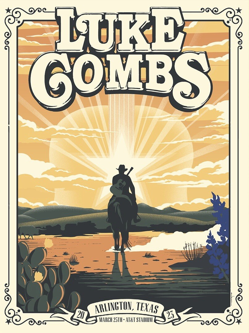 Luke Combs Arlington Dallas Texas March 25, 2023 Concert Poster | eBay