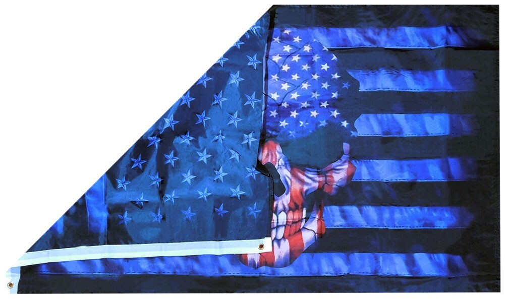 DÜNN Totenkopf Blau Line Flagge – 3 X 5 Fuß (ca. 90x150 Cm) Mit Messing-Ösen