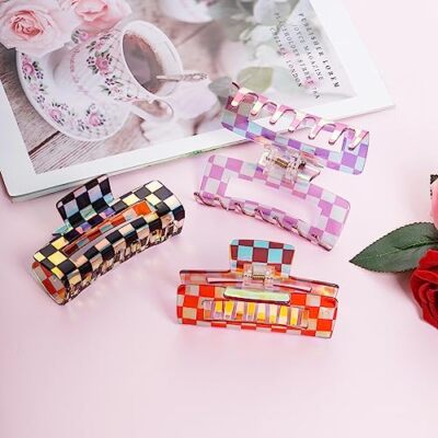 6pcs Checkered Hair Claw Clips for Thin Thick Hair Checkered  display picture 2