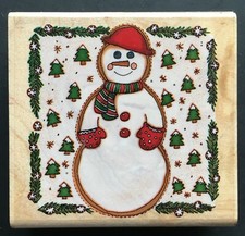 WINTER SEASON SNOWMAN PINE TREES HOLIDAY SYMBOL Inkadinkado Wood Rubber Stamp