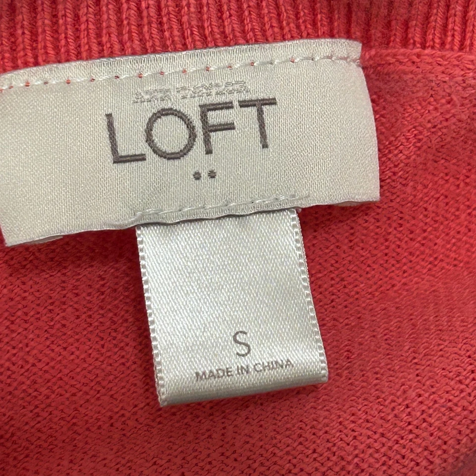 LOFT Cardigan Womens S Coral Red 100% Cotton Crystal Button Crewneck Long Sleeve - Image 2 of 4