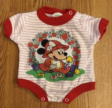 Vintage 1984 Minnie Mouse One Piece Bodysuit 0/6 Months Strawberries Garden
