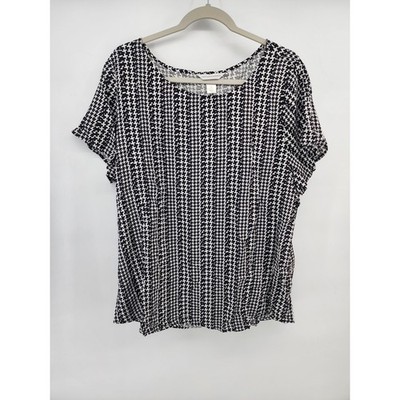 Christopher & Banks XL Black White Houndstooth Short Sleeve Rayon Top Blouse