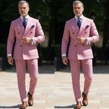 Pink Men's Suits Business Peak Lapel Double Breasted Wedding Groom Men Tuxedos
