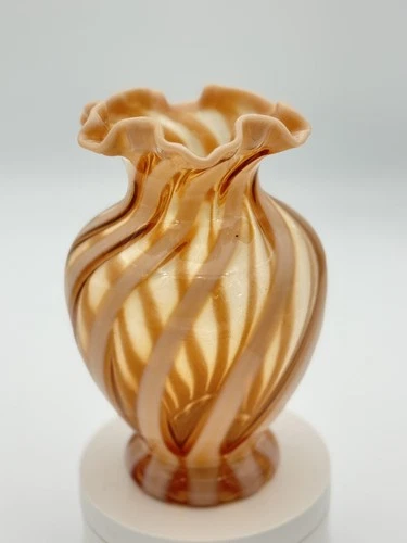 Scarce “Caramel/cream Tone” Fenton cameo spiral swirl vintage glass vase marked