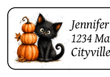 30 personalized Black Cat Halloween return address labels stickers tags