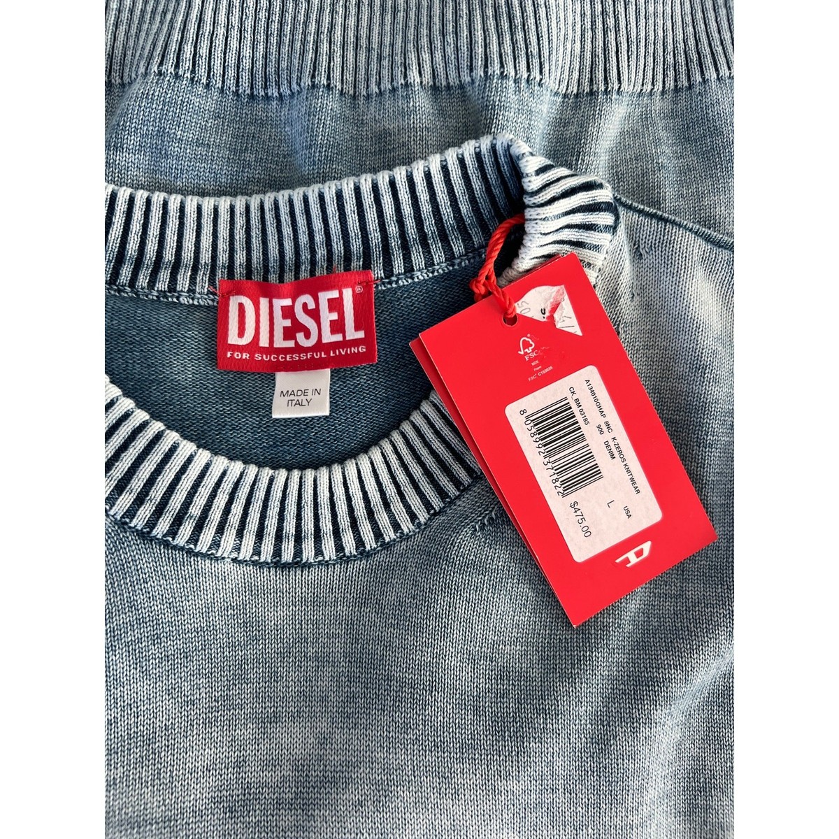 Diesel K-Zeros Knitwear Sweater - Size Large - Indigo Blue - NEW