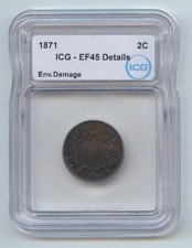 1871 Two Cent Piece, 2c, ICG EF-45 Details
