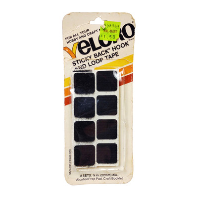Vintage 1982 Sticky Back Tape 8 Sets Hook Loop Black - NOS 7/8th In Sealed