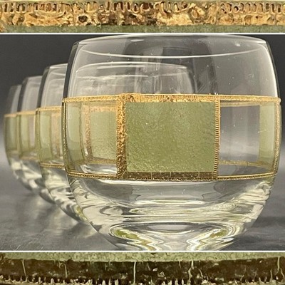 Culver Barware 4pc Green Gold Naked Prado Roly Poly Drinking Glasses USA 10oz
