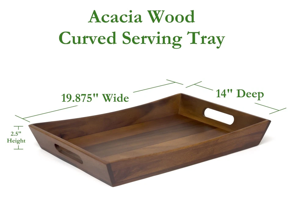 Acacia Curved Serving Tray With Cutout Handles For Snacks Or Drinks 19.9X14x2.5 - Image 2 of 4