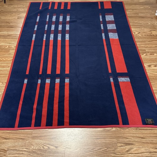 Ibena Fleece Blanket Germany Reversible Blue Red White Cozy Throw Stripes 73x56 - Picture 6 of 8