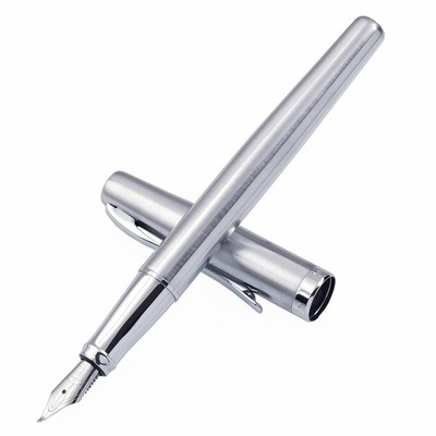 Duke 209 Bent Nib Fountain Pen Steel Sliver, Fude Calligraphy Writing Pen wit...