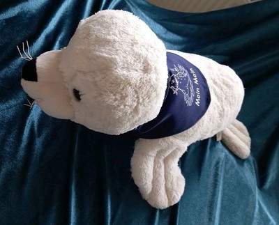 Seehund Robbe MOIN 57cm weiß Heuler Flapsch m. Halstuch WIE NEU TOPZUSTAND!!!