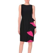 Alexander McQueen black and pink two-tone ruffled crepe sheath dress Size 42