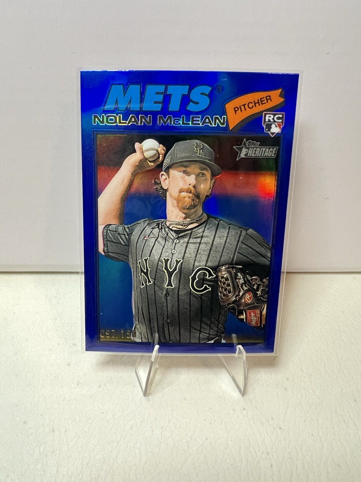 Topps Heritage 2026 Chrome Blue 97/150 Rookie #150 Nolan McLean Mets