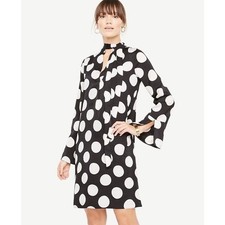 ANN TAYLOR Black & White Long Sleeve Circle Shift Dress With Tie | Size Small