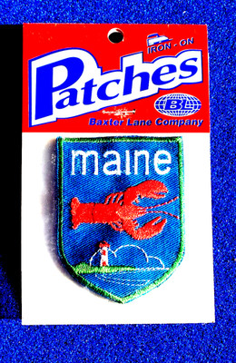 Maine Lobster & Lighthouse Iron-On Patch by Baxter Lane - Brand New, Vintage!
