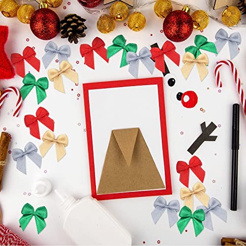 Syhood 150 Pcs Christmas Mini Bow Tiny Twist Tie Gold, Silver, Red, Green