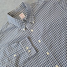Brooks Brothers Non Iron Gingham Button Down Shirt Mens XL Blue White