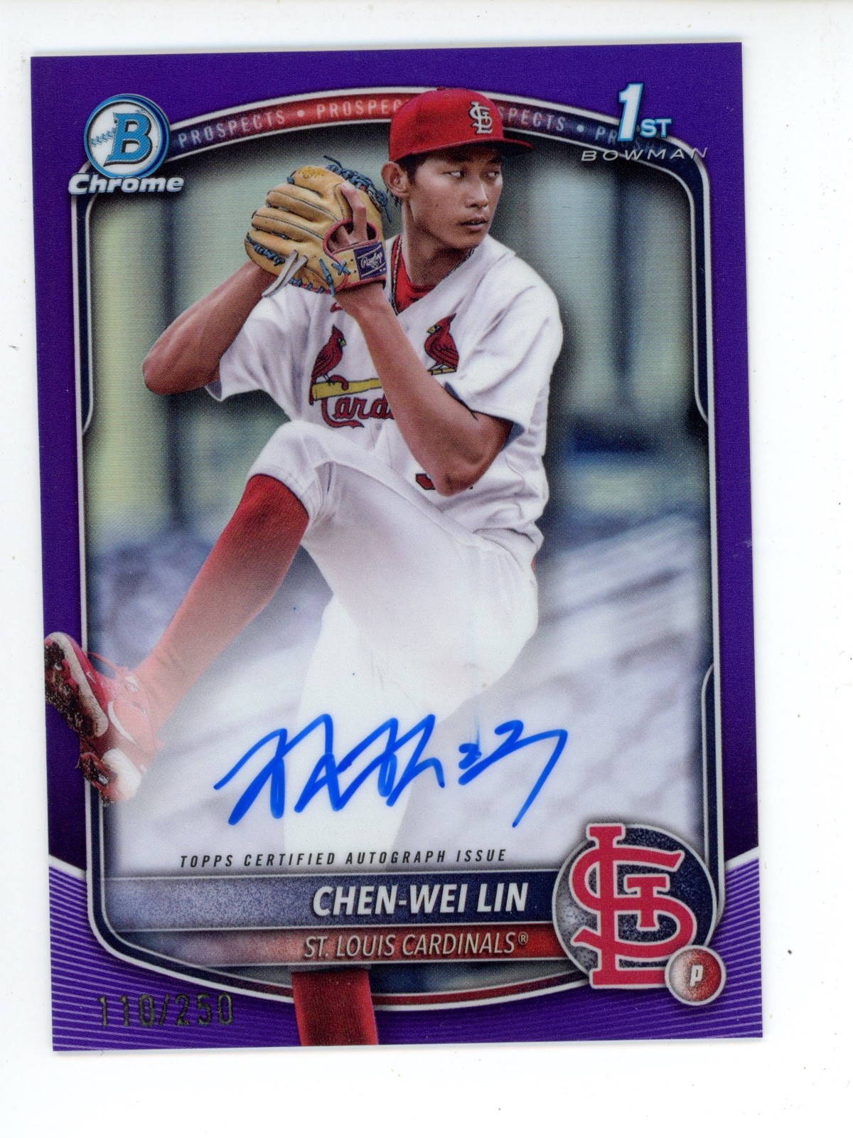 2025 Bowman Chrome Prospect Autographs Chen-Wei Lin #CPA-CL True Purple /250