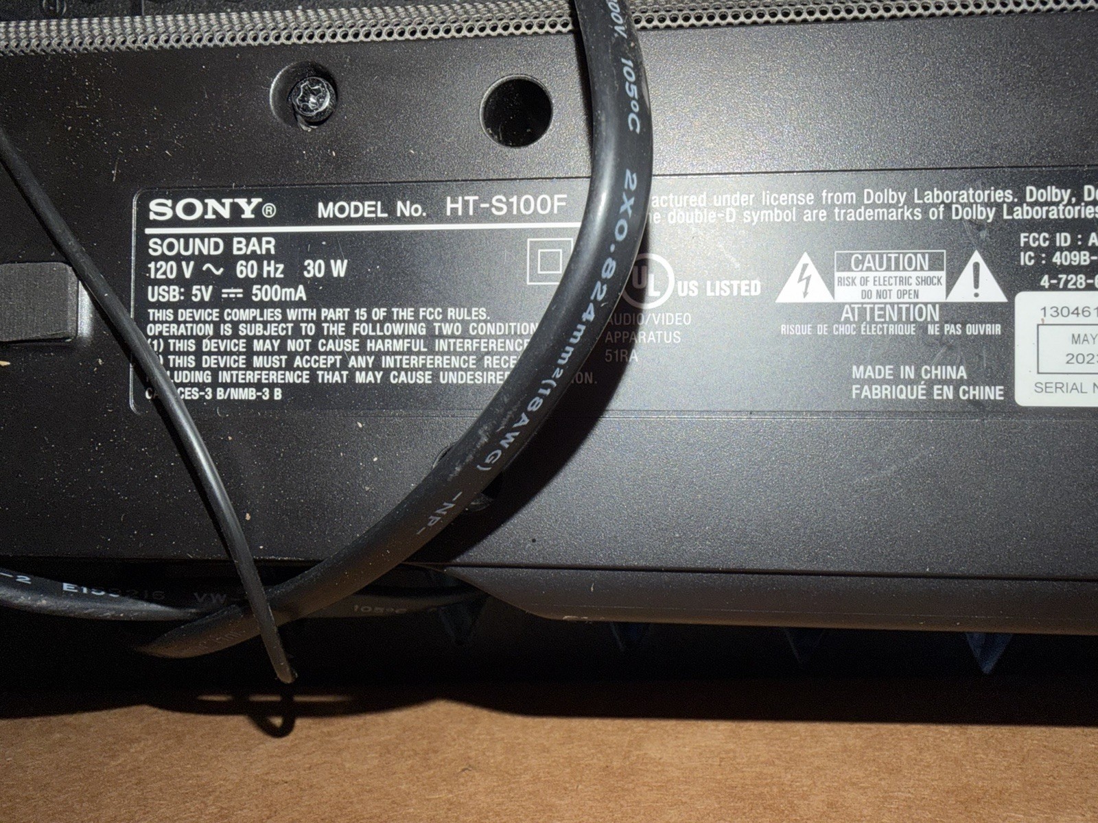 Sony HT-S100F 2.0 Channel Soundbar Bluetooth USB 30W Black Remote