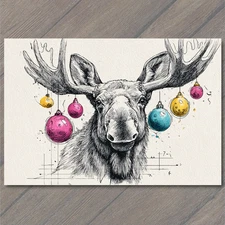 Art Print Moose Antlers Christmas Ornaments Holiday Cheer Rustic Cabin Festive W