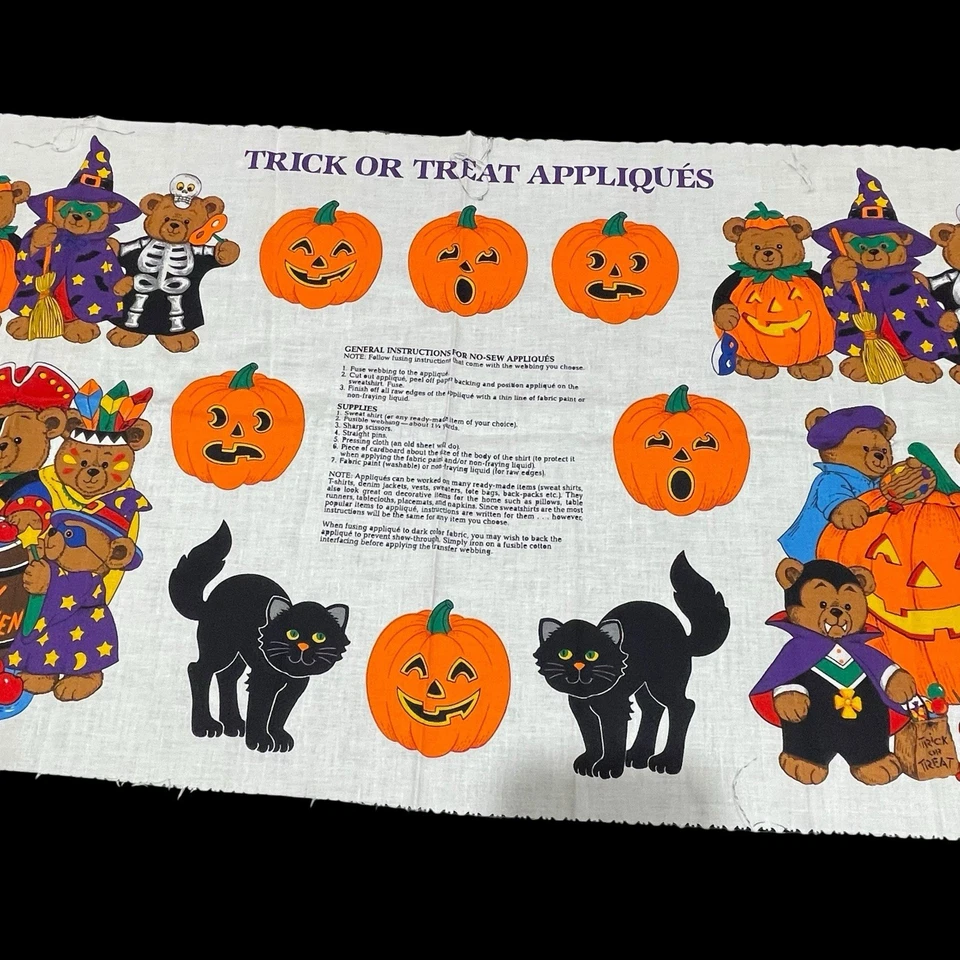 De colección Apliques Truco o Trato Halloween Panel de Tela VIP Gato Negro Osos Calabazas Foto 4 de 4