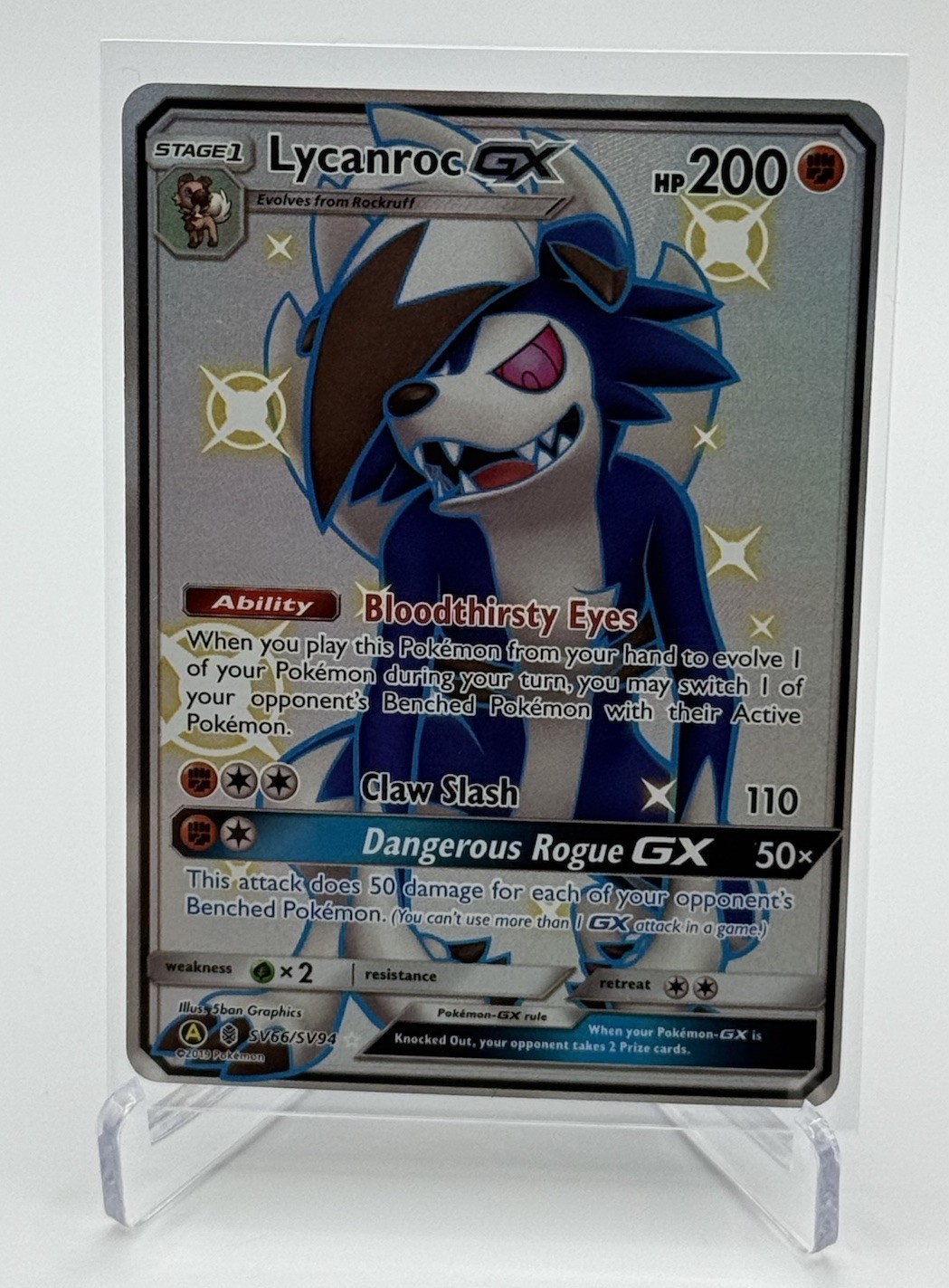 Pokemon TCG Lycanroc GX SV67/SV94 Hidden Fates Shiny Vault Shiny Holo Rare, NM