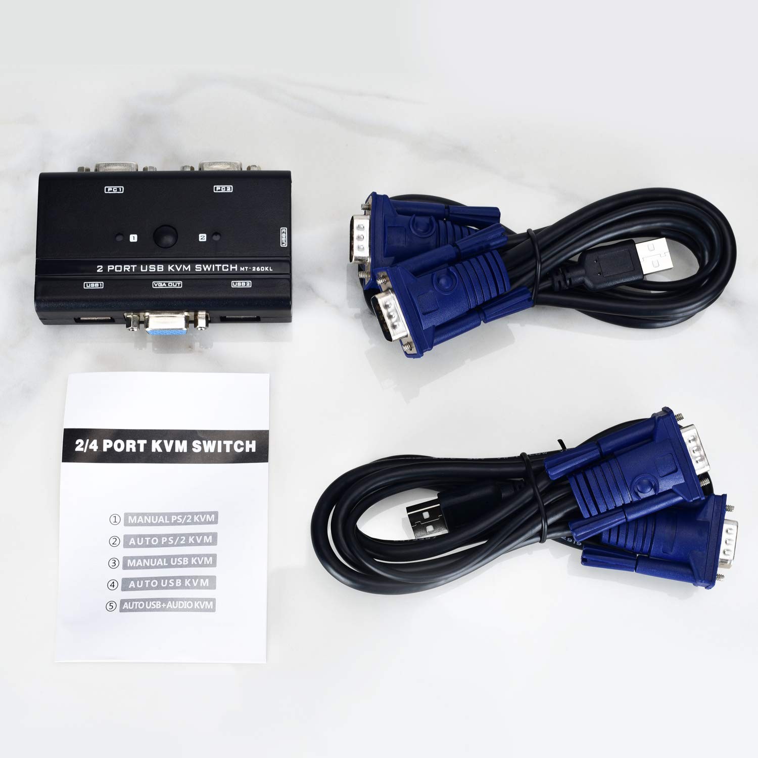 VGA USB KVM Switch 2 Port Switcher Selector with 2