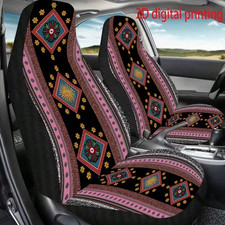2pcs Diamond Floral Car Seat Covers Geometric Stripe Universal Front Seat Set