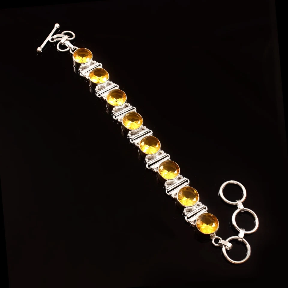 Pulsera de cadena de joyería de piedras preciosas de citrino amarillo corte rosa de plata de ley 925 Foto 2 de 3
