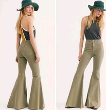 Free People We The Free Just Float On Flare Jeans Olive Moss Green High Rise 29"