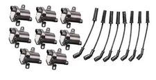  Set of 8 Round Ignition Coil Pack and 8 Ignition Wire Set Tune Up Kit 