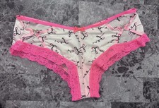 VICTORIA'S SECRET XL WHITE PINK SATIN SMOOTH LACE CUTOUT RARE CHEEKY PANTIES