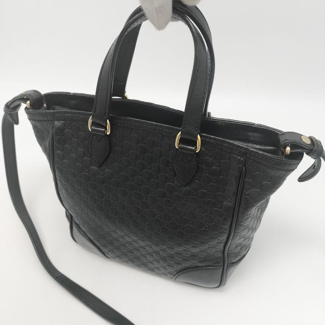 GUCCI 2Way Leather Tote Bag Black Micro GG Authentic Excellent Condition thumbnail 5