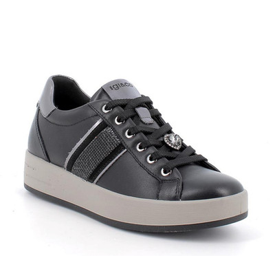 Igi&co 8668600 Sneaker Leder schwarz-silber Keilabsatz 4 cm Made in Italy