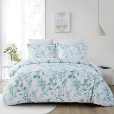 Soft Microfiber Floral Duvet Cover King Size, Green Chic Botanical Print Pattern