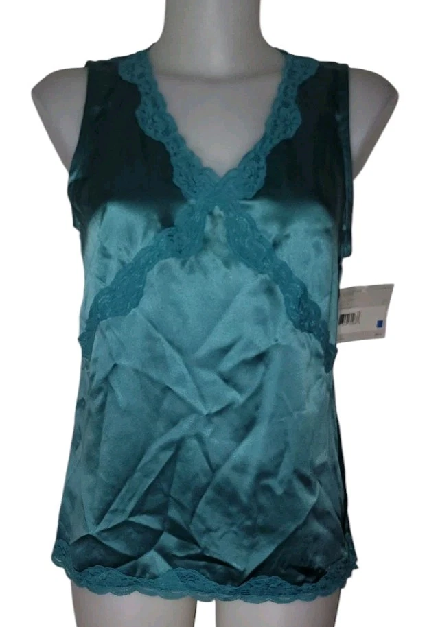 NWT Y2k Womens Green Silk Lace Trim Whimsigoth Witchy Grunge Cami Tank Sz 8 - Image 3 of 4