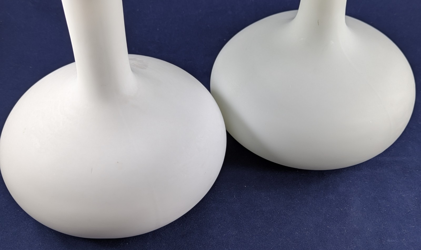 Pair EAPG Early American Pressed Glass Barber Bottles / Decanters, White Satin