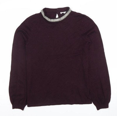 Warehouse Damen lila Perlen hochgeschlossen Langarm Bluse Größe 12