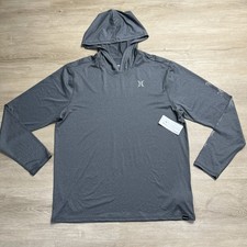 Hurley Icon Palms Hybrid UPF 50 Hooded Long Sleeve Shirt Gray Mens Large NWT