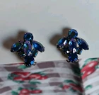 Vintage Blue Iridescent Rhinestones Prong Set Clip On Earrings Costume Jewelry