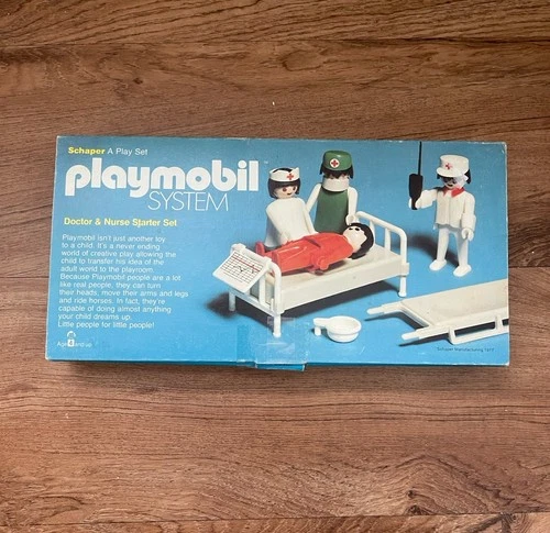 Vintage 1980 Playmobil Play Set 3700 Nurse and Patient w/Wheelchair Bed