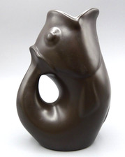 Ceramic Gurgle Jug Fish Pitcher 17.5cm Brown Glaze – 2006 Retro Style  ~ VGC