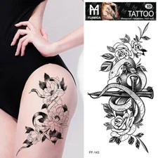 Black Flower Sketch Rose Temporary Tattoos Sticker Waterproof Transfer Tattoo #