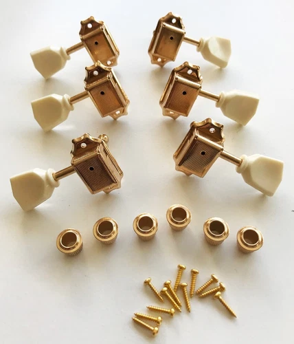 Deluxe 3+3 Vintage Gold Waffle Back Individual LP Tuners Ivoroid Buttons