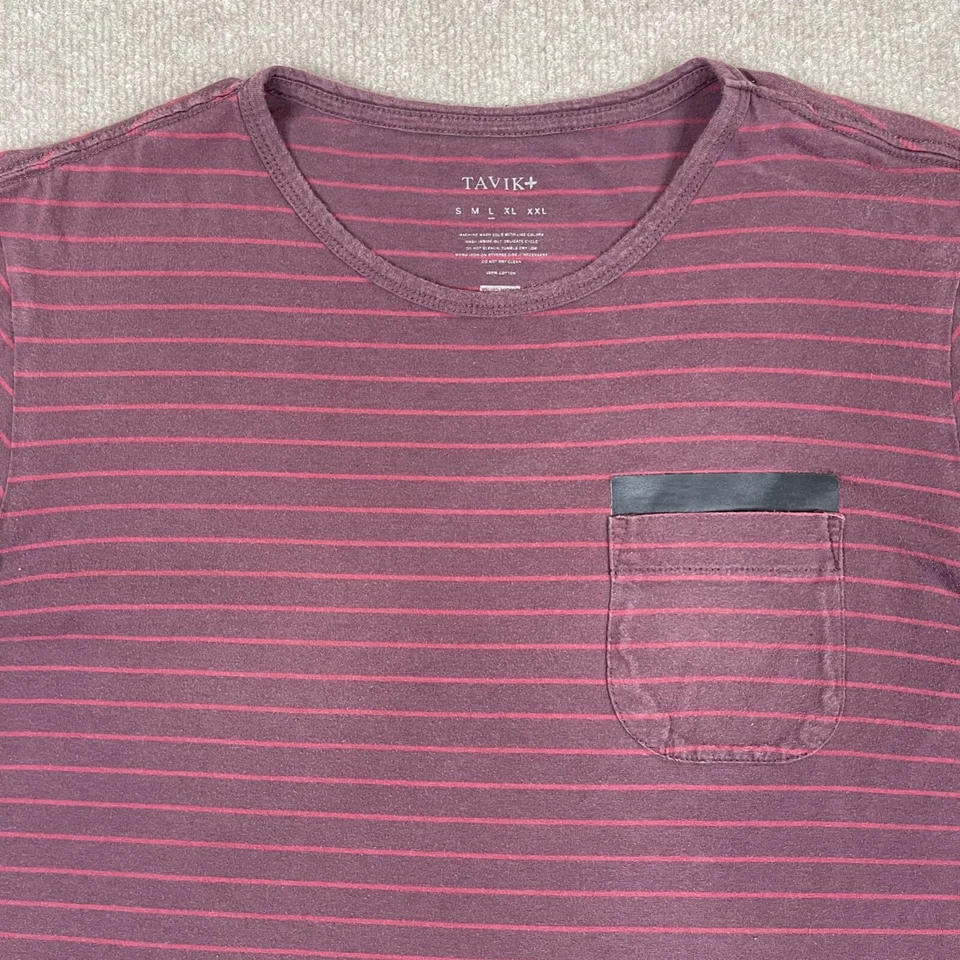 Camisa Tavik Para Hombre Talla L Roja Manga Corta Bolsillo Camiseta Rayas Ligera Adulto Foto 3 de 4