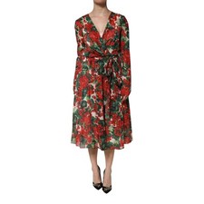 DOLCE & GABBANA Dress Multicolor Floral Long Sleeves V-neck IT46/US12/XL 2630usd